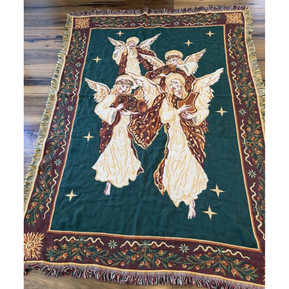 Goodwin Weavers Christmas Angel Tapestry Throw Blanket 50x60 Fringe USA